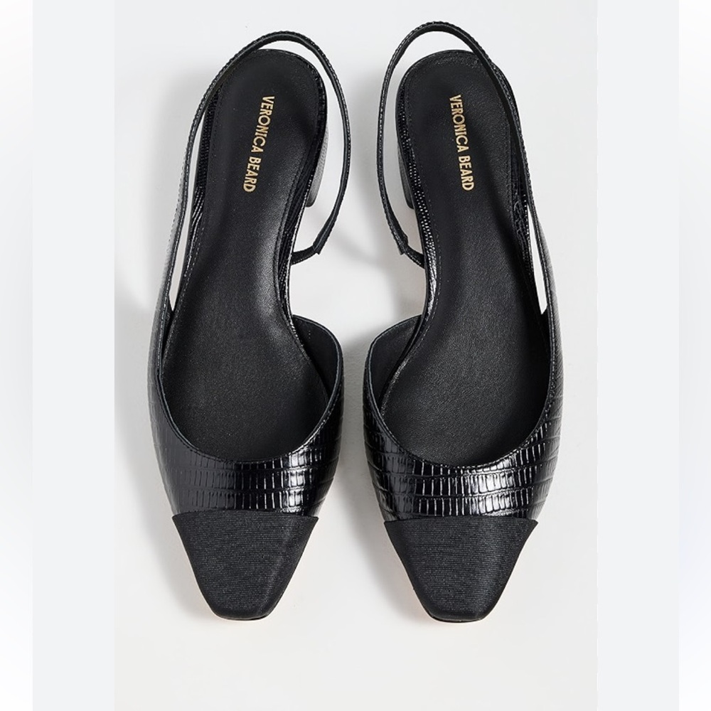 Veronica Beard Black Croc-Textured Slingback Pumps - Picture 8 of 10